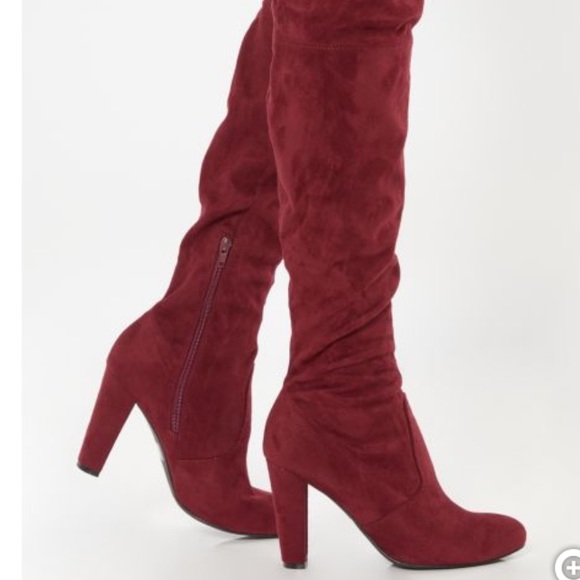 burgundy suede over the knee boots